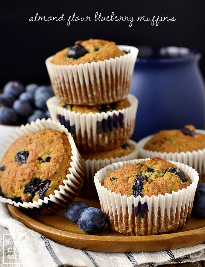 Plate of Almond Flour Blueberry Muffins | iowagirleats.com