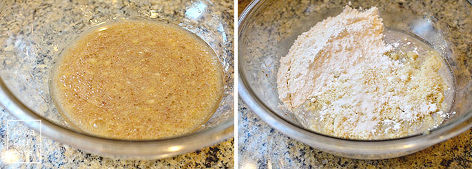 Side by side photos of muffin batter