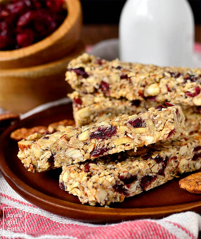 homemade chewy granola bars on a plate