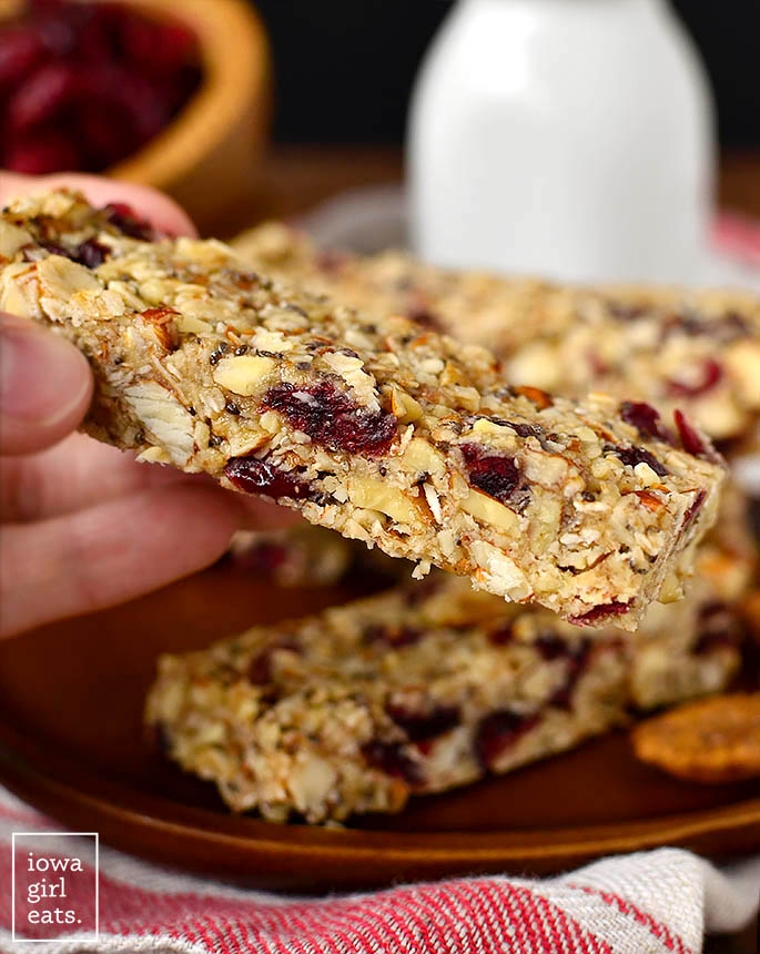 hand holding a homemade chewy granola bar