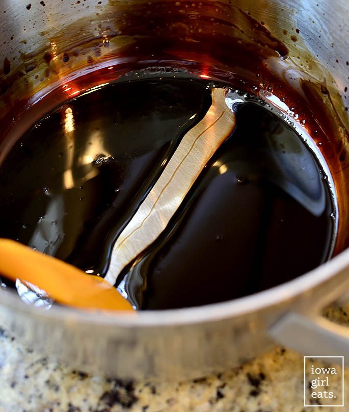 thick balsamic reduction in a pan