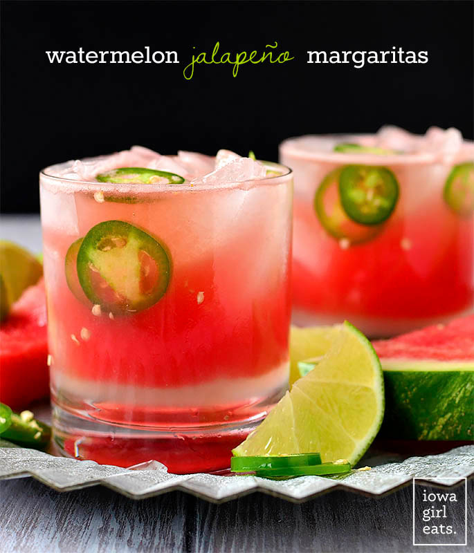 watermelon jalapeno margaritas in glasses