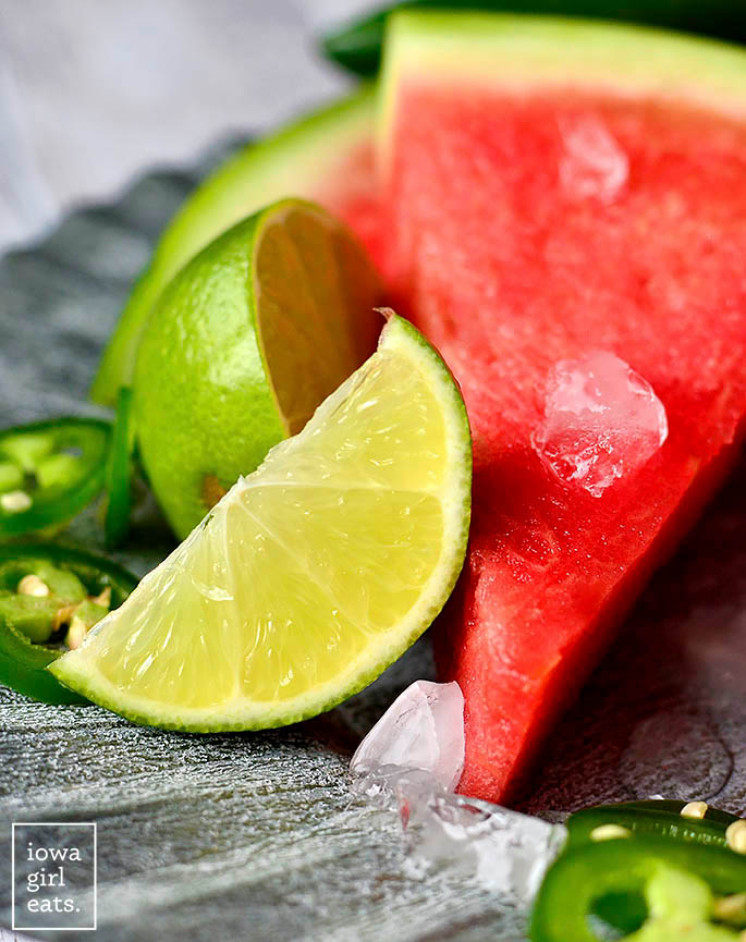 fresh watermelon and limes with ice