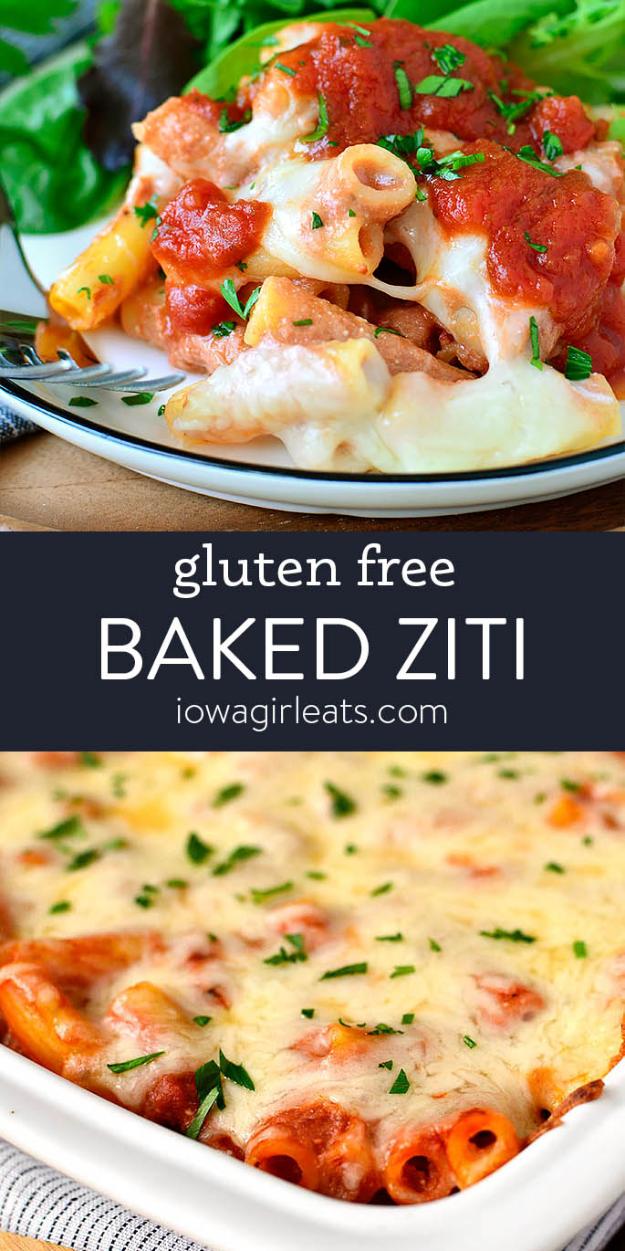 photo collage of gluten free baked ziti