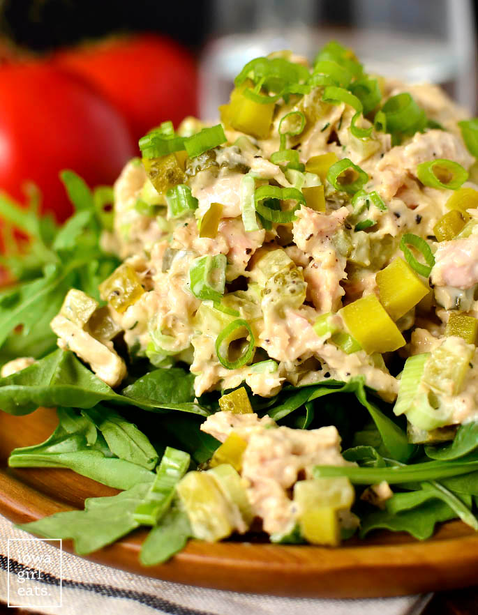 Cose up photo of Dill Pickle Tuna Salad.