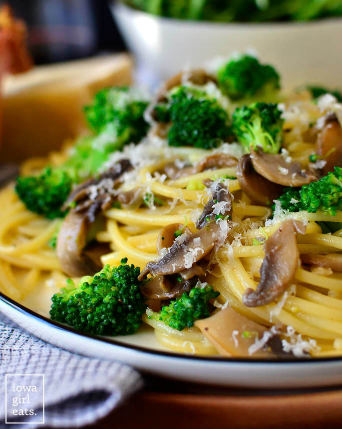 close up photo of parmesan pasta with broccoli