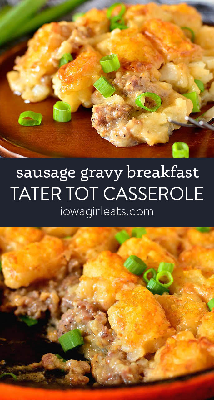 Photo collage of breakfast tater tot casserole