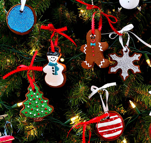 Handmade Miniature Cinnamon Ornaments set of 15 Christmas decorations w/ bells 