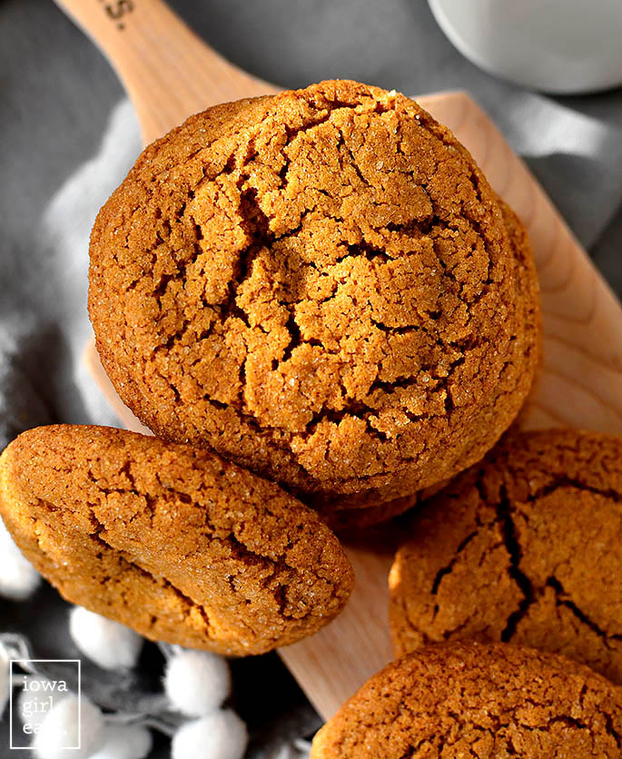 Overhead photo of stacked Gluten Free Ginger Molasses Cookies