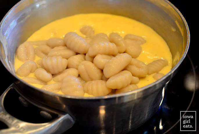 gluten free gnocchi in a homemade cheese sauce