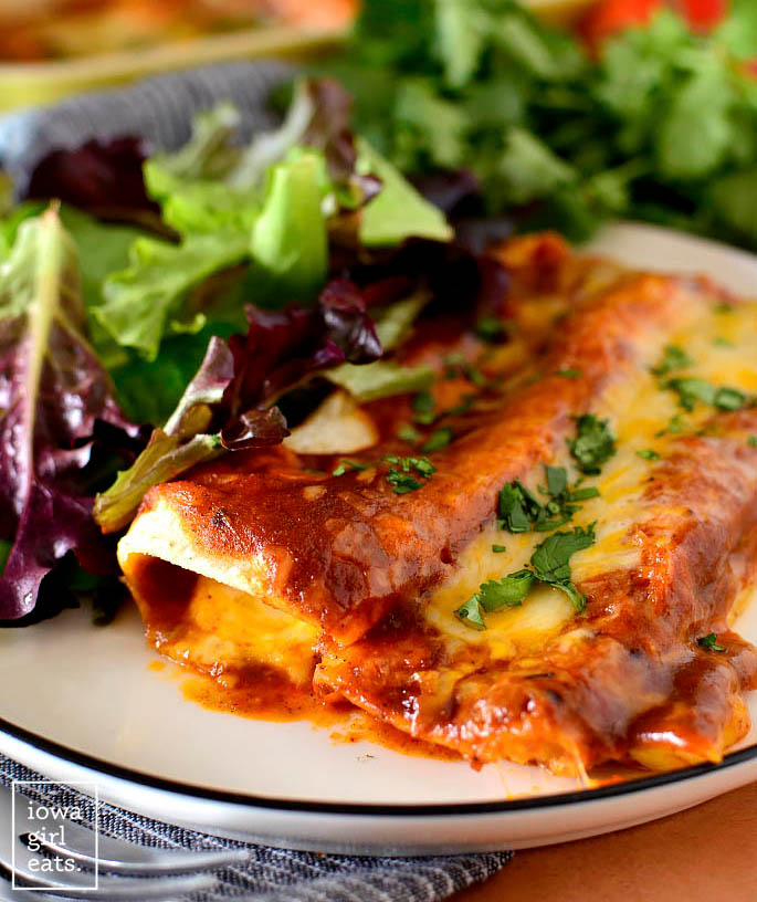 cheese enchiladas with red sauce on a plate