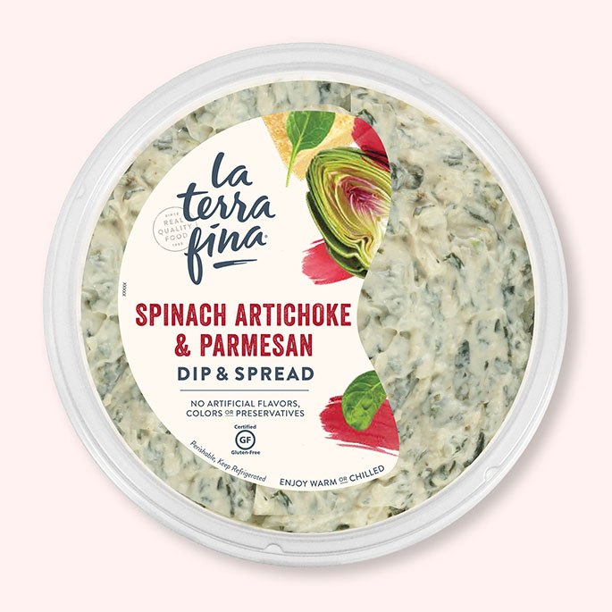 Tub of La Terra Fina Spinach Artichoke Dip