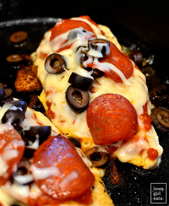 Pizza Chicken cooking in a skillet