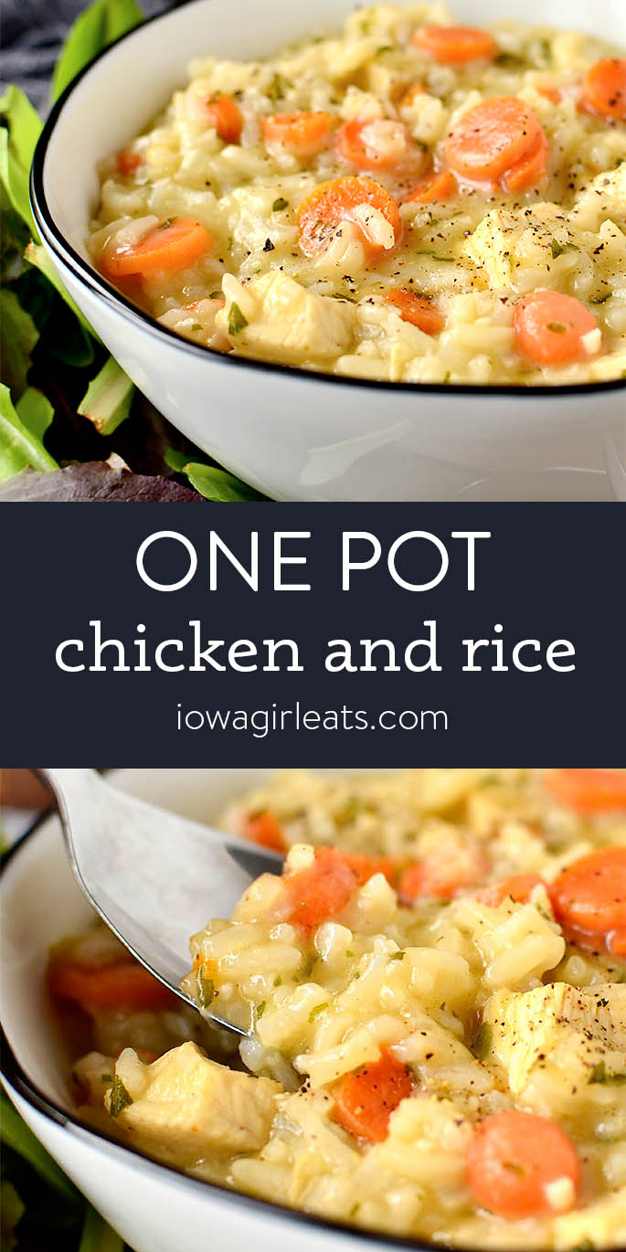 Photo collage of one pot chicken and rice