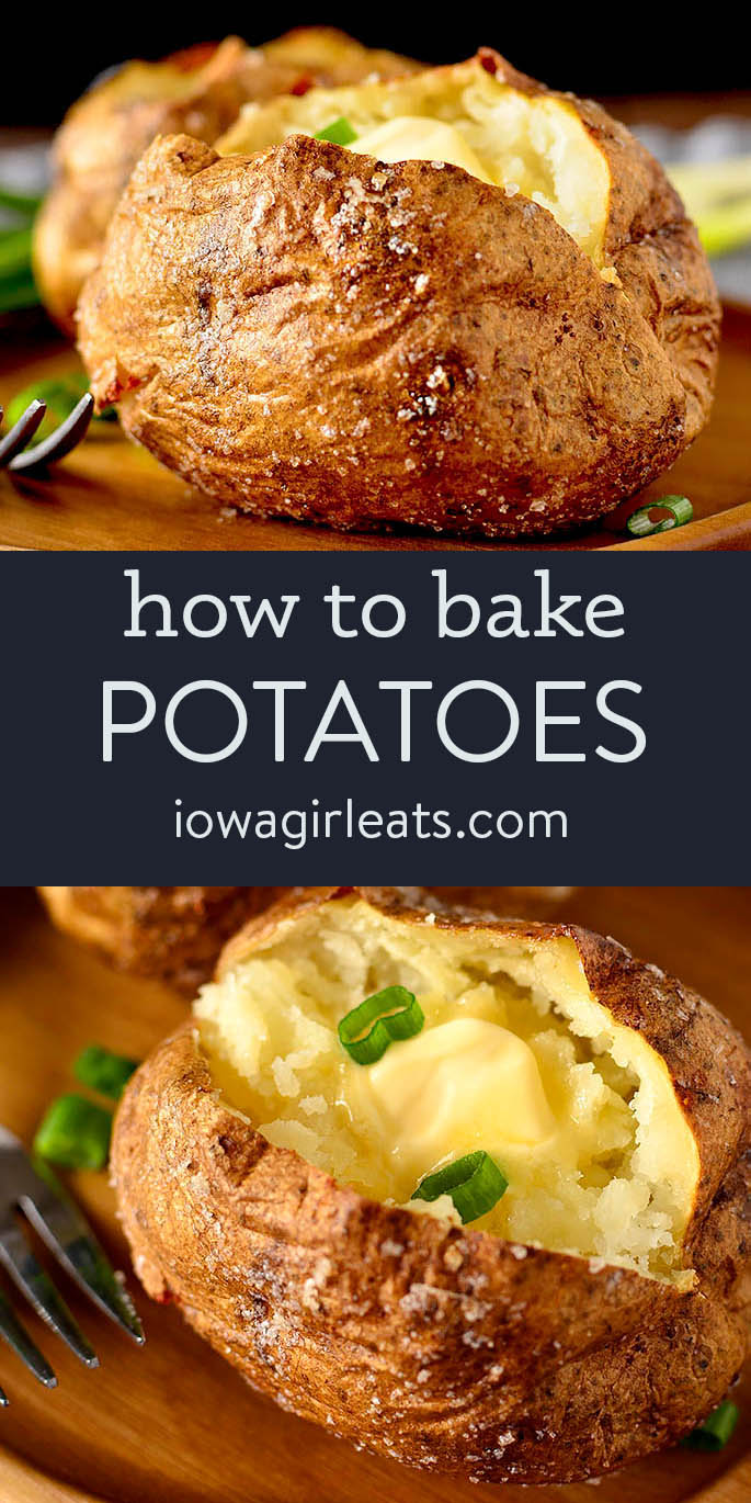 Photo collage of how to bake a potato