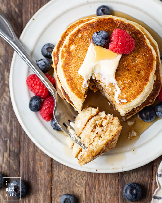a forkful of gluten free pancakes