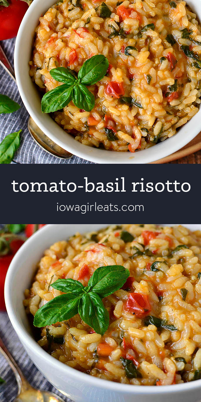 Photo collage of tomato basil risotto