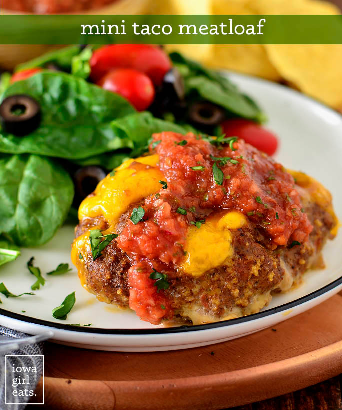 Mini Taco Meatloaf on a plate with salsa