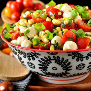 Fresh corn salad in a serving bowl