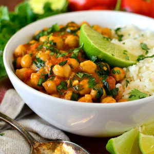 photo collage of vegan chickpea curry