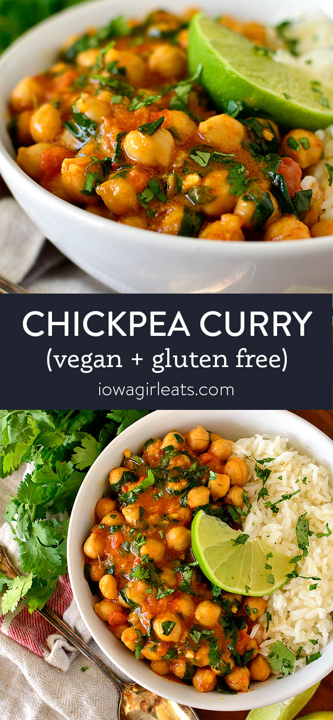 Photo collage of vegan chickpea curry