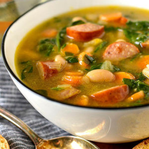 Smoked Sausage, White Bean and Spinach Soup