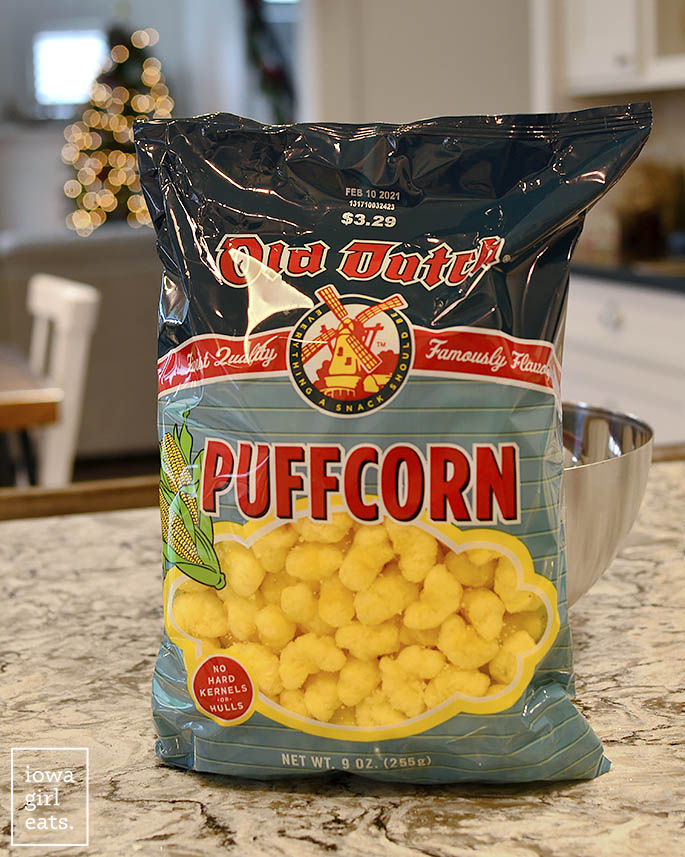 bag of Old Dutch puffcorn on a counter