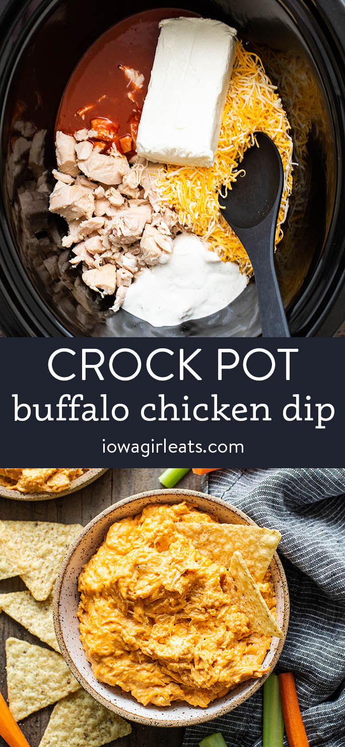 photo collage of crock pot buffalo chicken dip