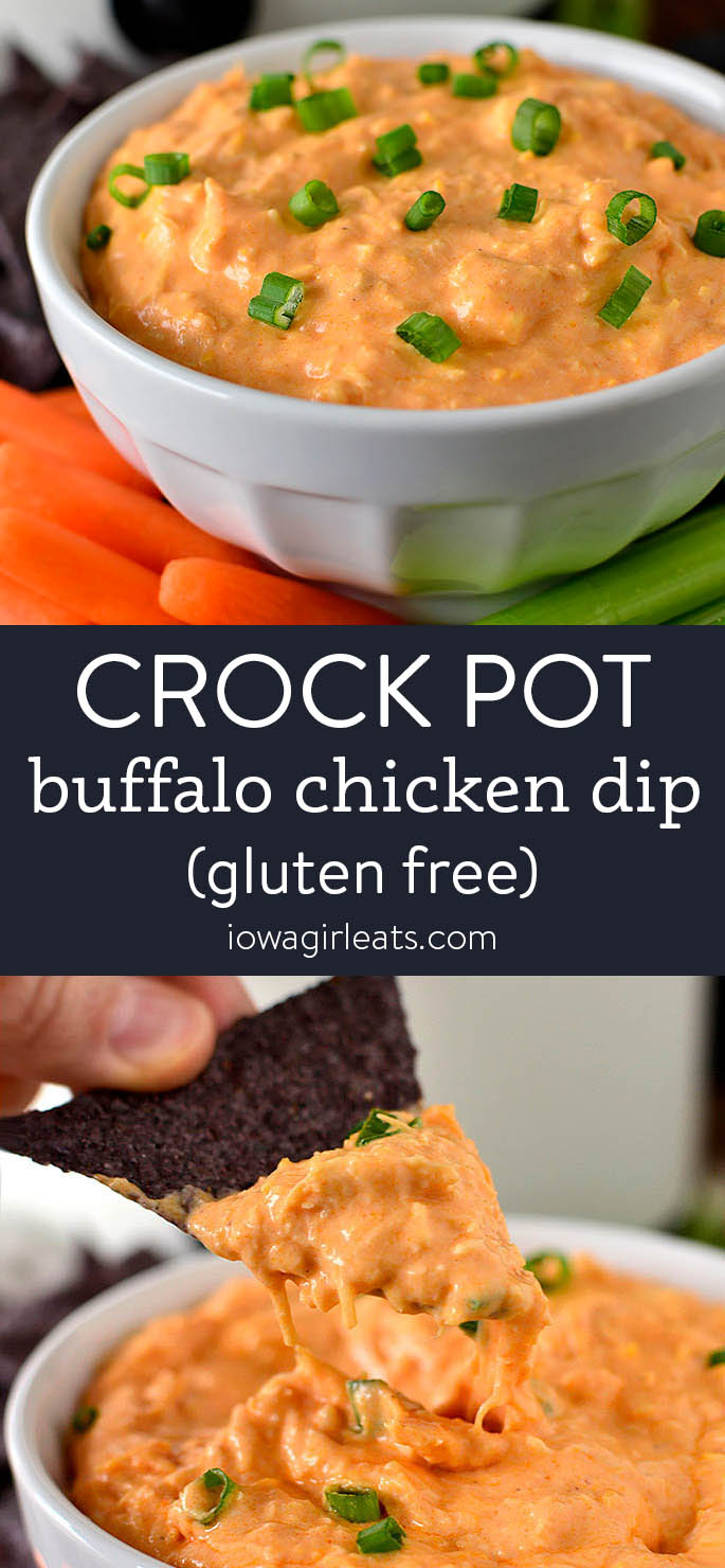 Photo collage of crock pot buffalo chicken dip