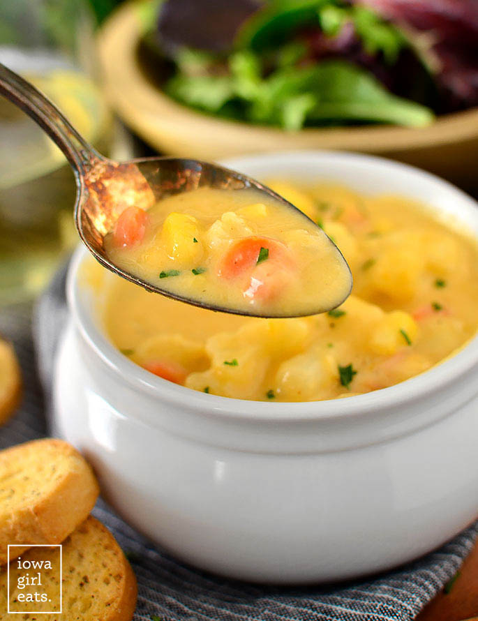 Spoonful of cheesy cauliflower soup