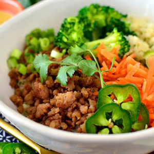 featured image of caramelized ground pork bowls