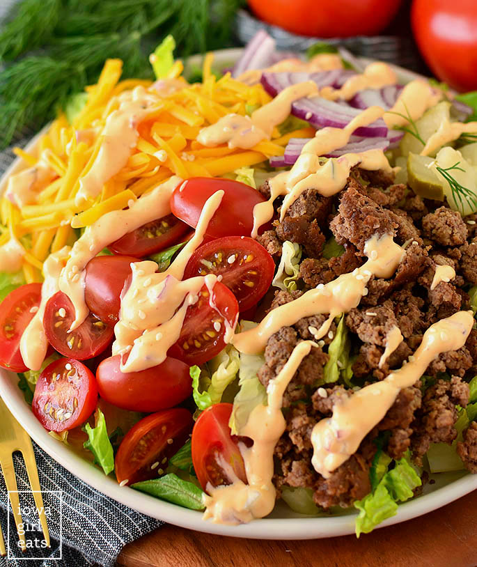 Cheeseburger Salad with special sauce dressing