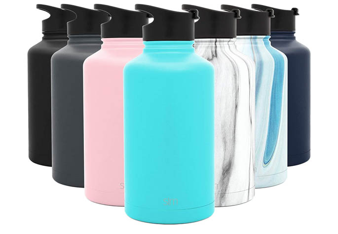 Insulated water bottles in a row