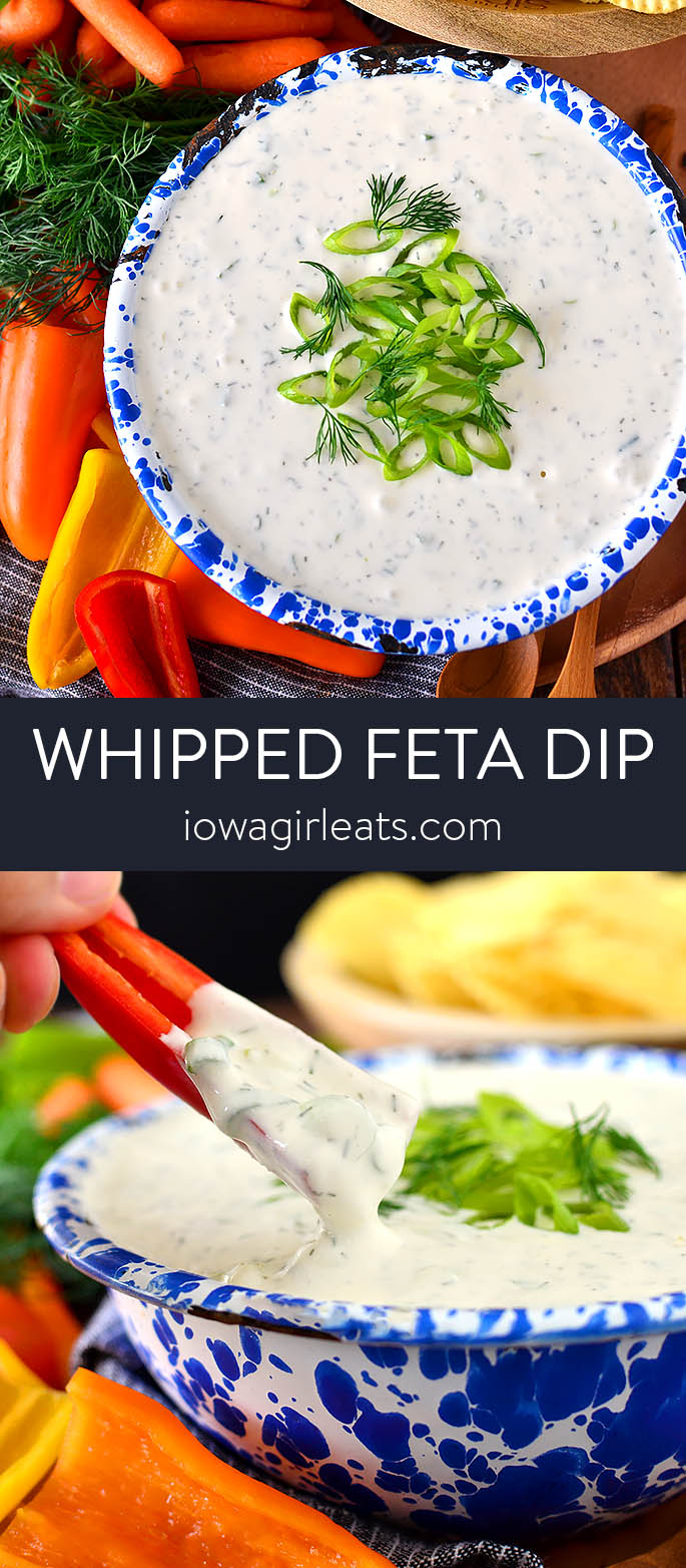 photo collage of whipped feta dip