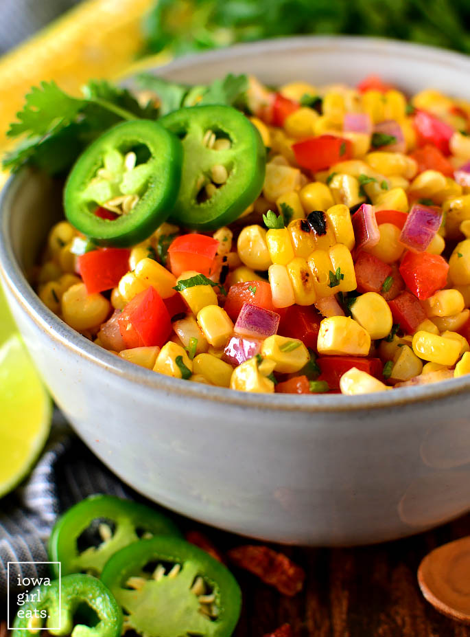 bowl of southwest sweet corn salad with fresh jalapenos