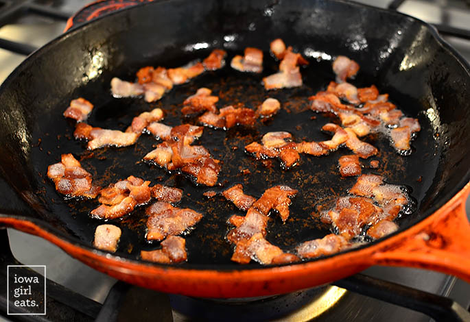 chopped bacon browning in a skillet