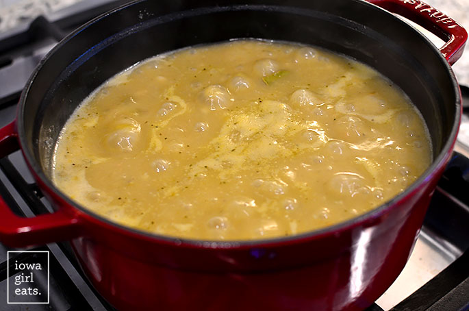 bubbling pot of green chicken enchilada soup