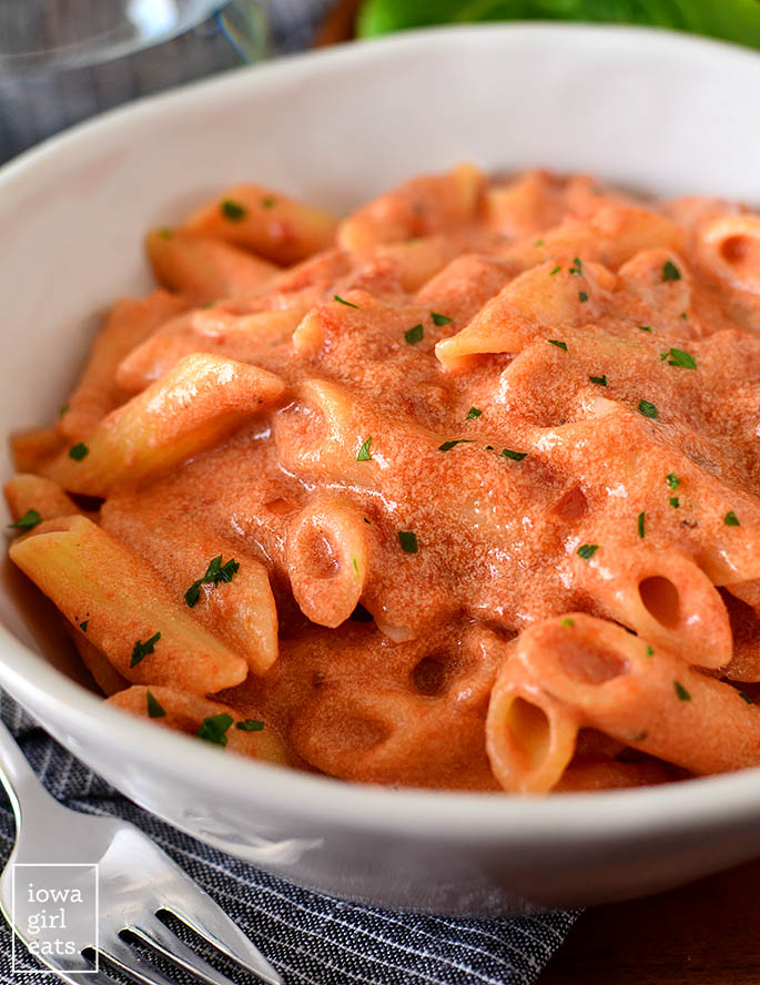 bowl of pink sauce pasta with penne