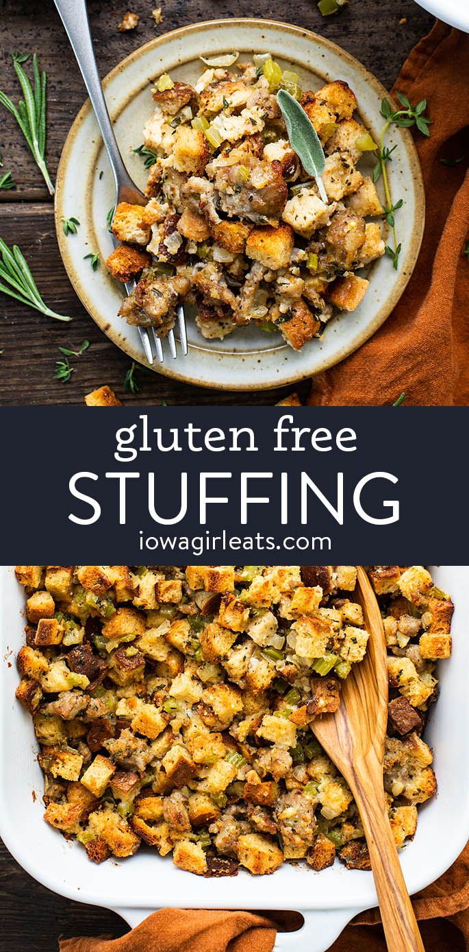 photo collage of gluten free stuffing