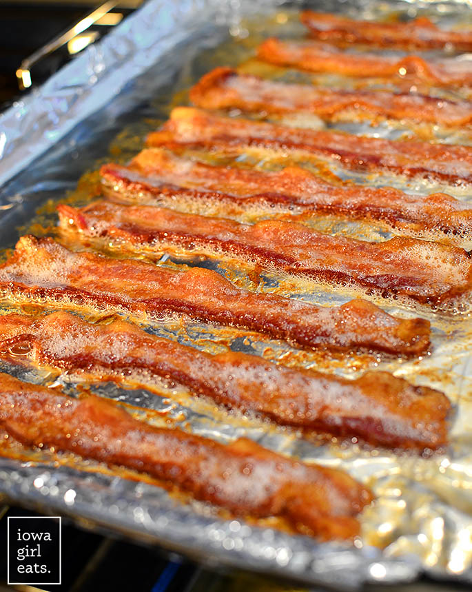 baked bacon on a baking sheet