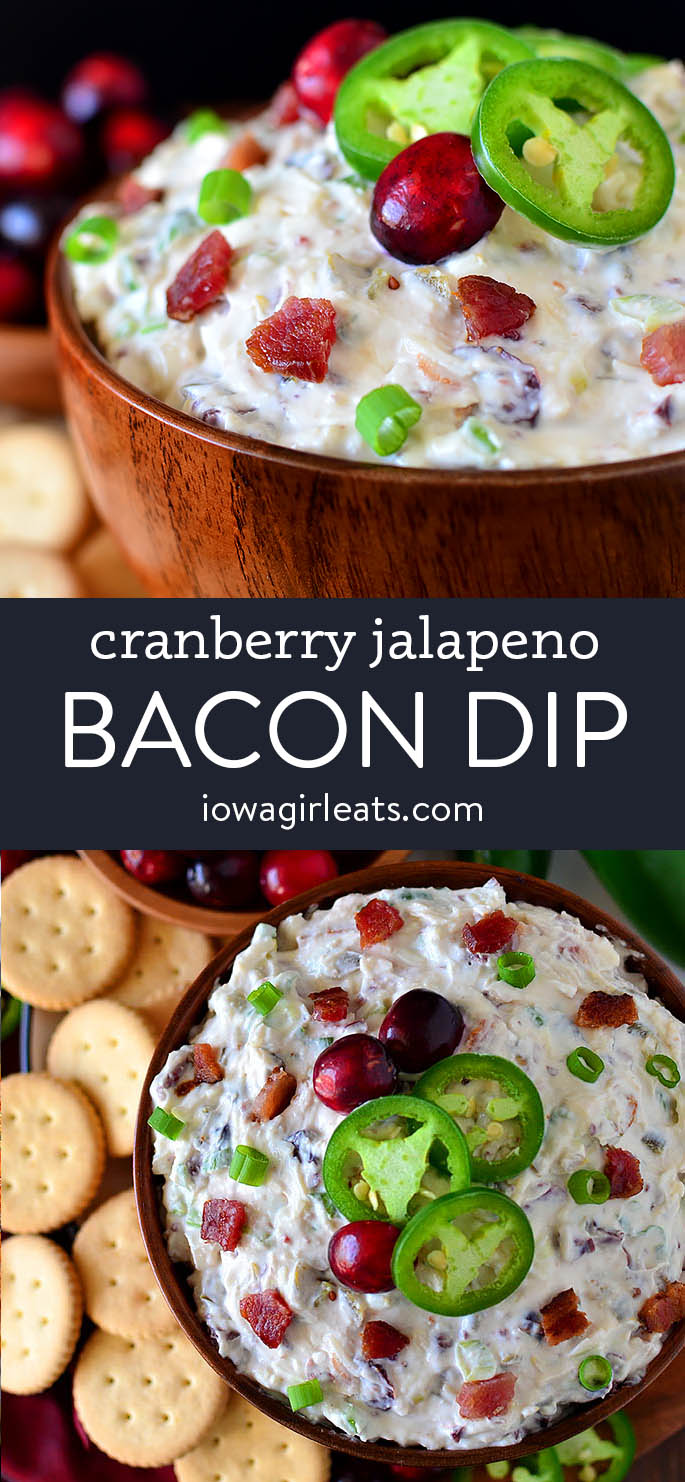 photo collage of cranberry jalapeno bacon dip