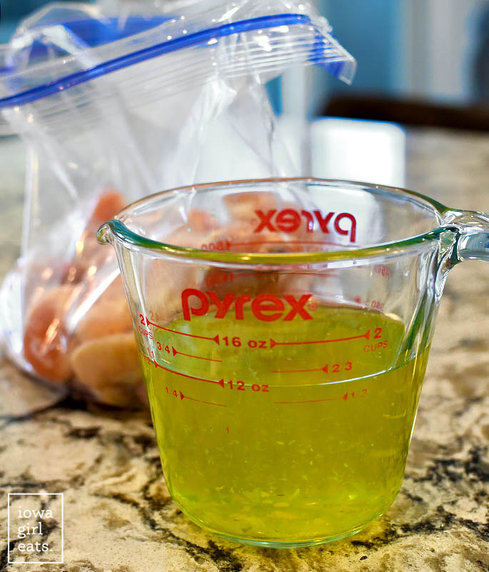 pickle juice in a measuring cup