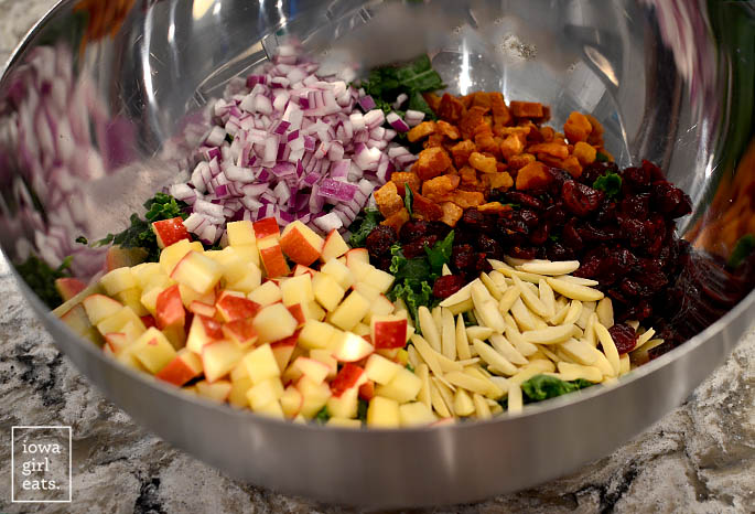 ingredients for simple kale salad in a mixing bowl