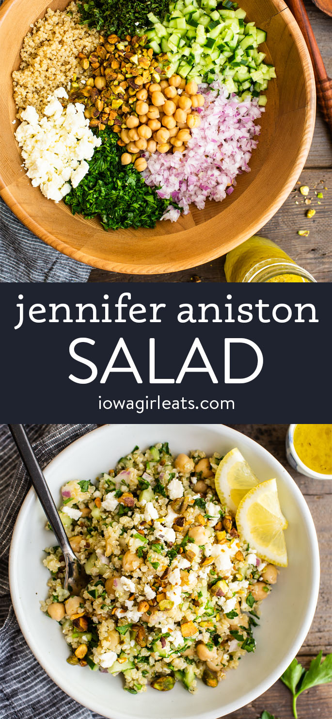 photo collage of jennifer aniston salad