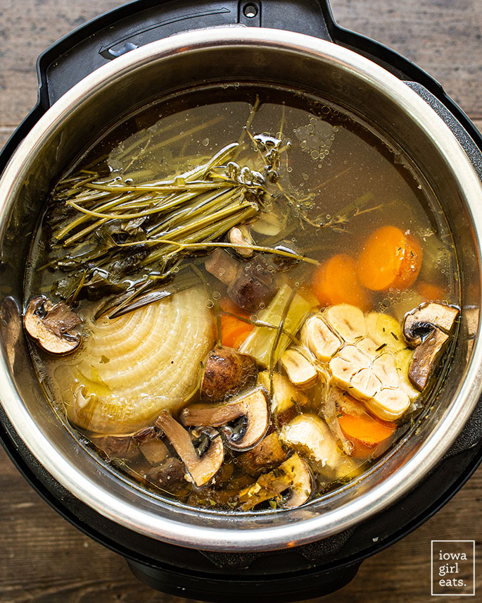 ingredients for chicken stock in an instant pot