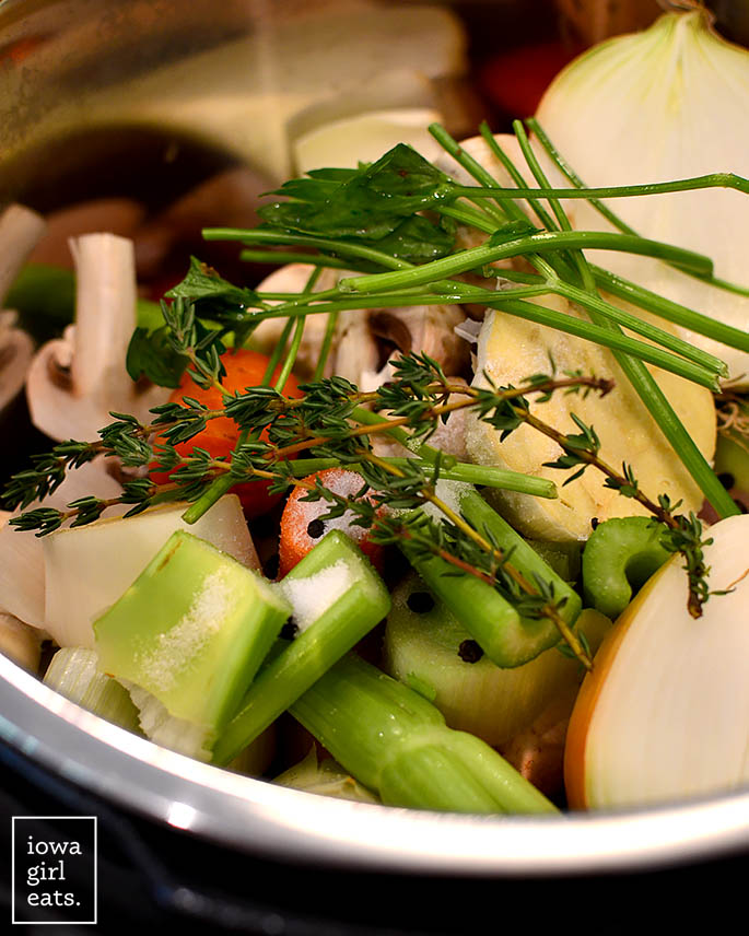 ingredients for chicken stock in an instant pot