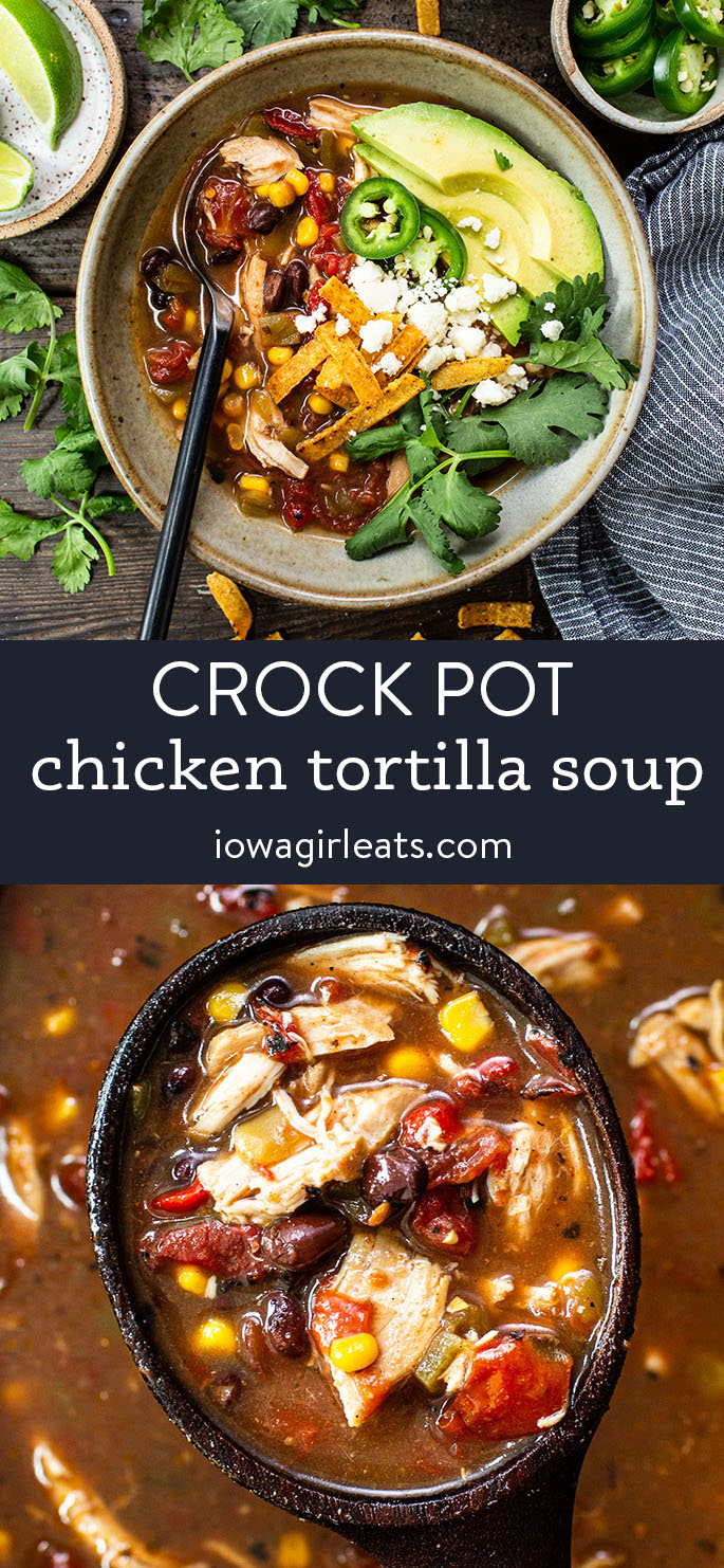 photo collage of crock pot chicken tortilla soup
