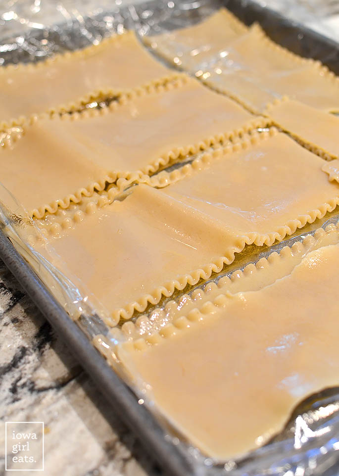 cooked gluten free lasagna noodles on a sheet pan