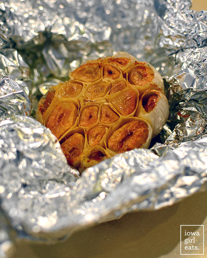 roasted garlic in a piece of foil