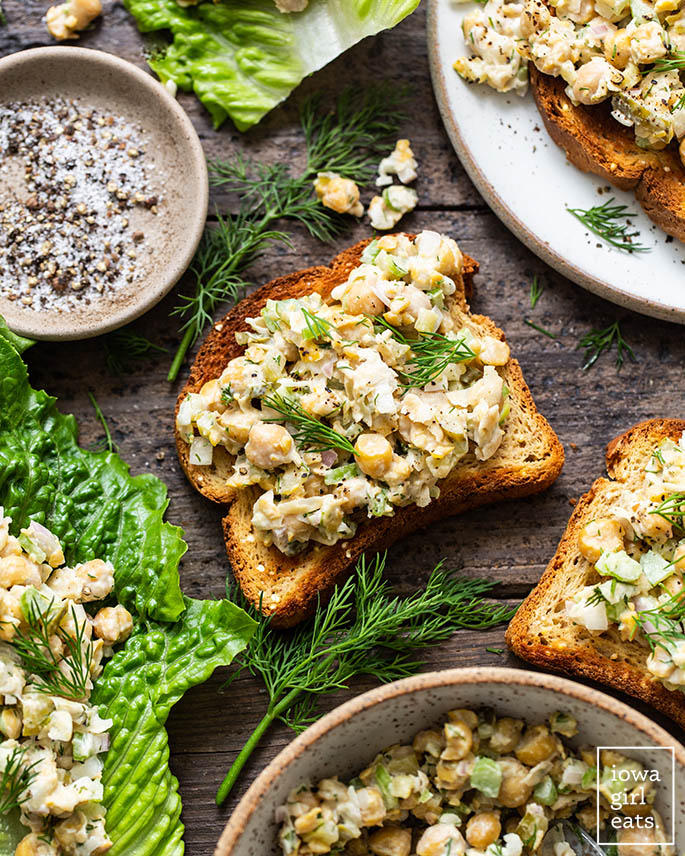 smashed chickpea salad on a piece of gluten free toast